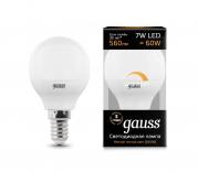 Лампа Gauss LED Шар-dim E14 7W 560lm 3000К диммируемая 1/10/100