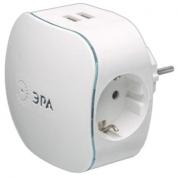 Тройник 3гн 220V + 2xUSB 2000mA, c/з, со шт белый SP-3e-USB-2A Эра (6/36)