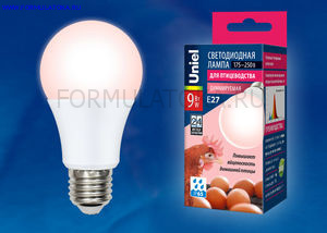 Лампа светодиодная диммируемая для птиц LED-A60-9W/SCEP/E27/FR/DIM IP65 PLO65WH. Спектр для яйценоск