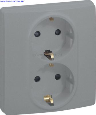 Этика Розетка 2*2К+З (алюм.) (10шт)